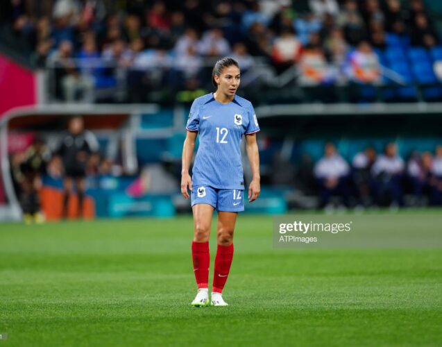 SYDNEY, AUSTRALIA - JULY 23: Clara Mateo of France in action during the FIFA Women's World Cup Australia & New Zealand 2023 match between France and Jamaica at Sydney Football Stadium on July 23, 2023 in Sydney, Australia. (Photo by Norvik Alaverdian ATPImages/Getty Images)